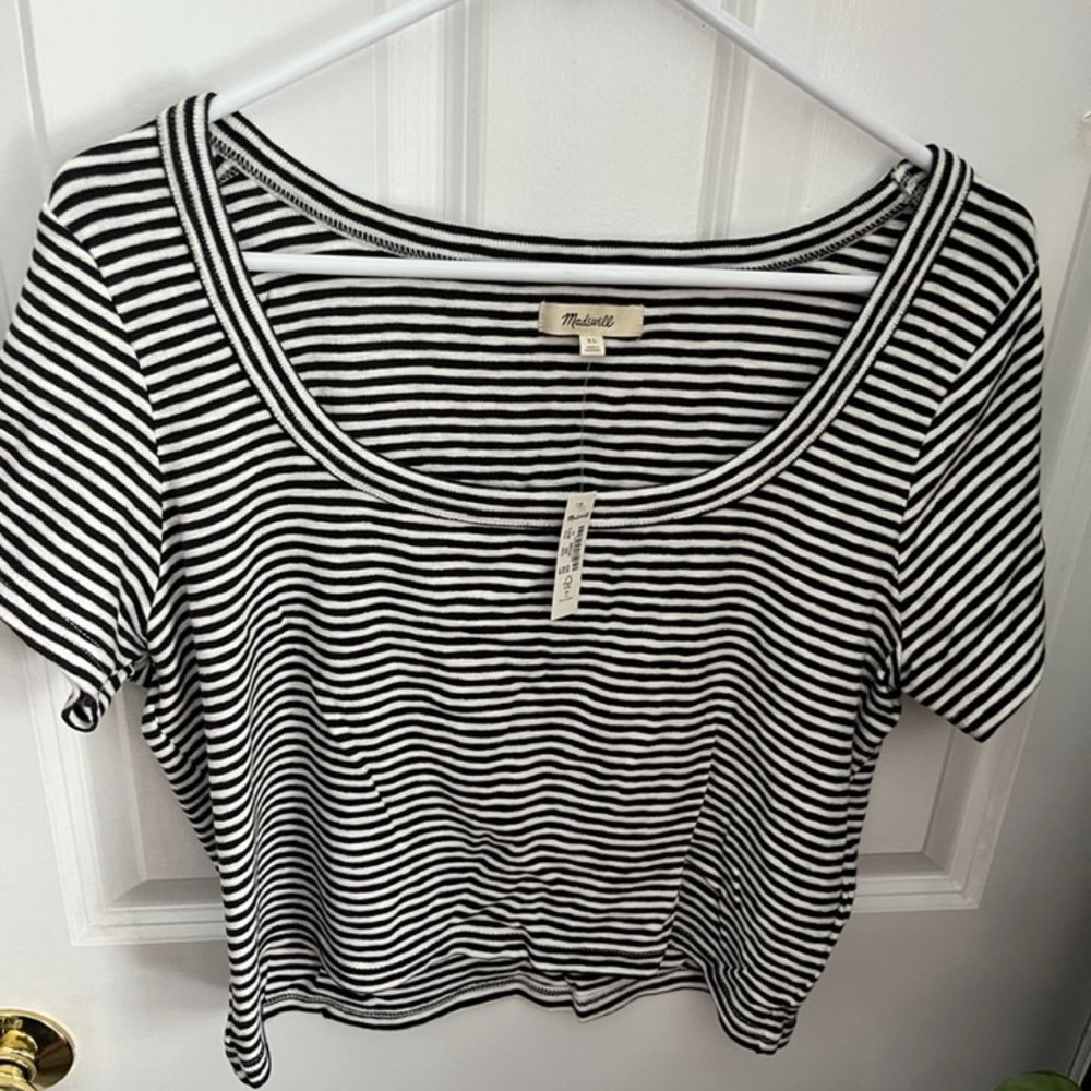 Madewell, scoop neck, cropped t-shirt with stripes, size XL